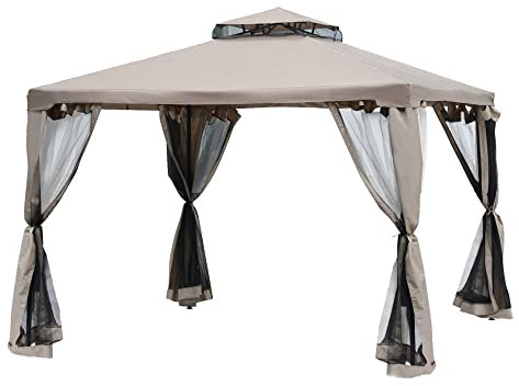 Outsunny Tonnelle de Jardin Barnum pavillon de Jardin 3 x 3 Double Toit avec moustiquaires Amovibles imperméable Gris