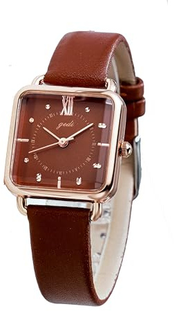 TOOCAT Women Wrist Watch - Ultra-Thin Elegant Simple Square Large Dial Women's Belt Quartz Waterproof Watch 30M Waterproof Analog Watches for Students Ladies (Coffee)