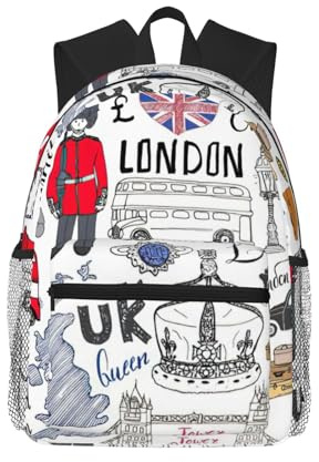WURTON I Love London Rucksack, bedruckt, Freizeit, Arbeit, Reisen, Outdoor-Aktivitäten, modische Tasche, Unisex, Schwarz, Einheitsgröße, Schwarz, Einheitsgröße