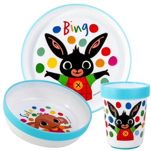Bing - Juego de vajilla bicolor reutilizable para niños, 3 piezas, plato y vaso, sin BPA