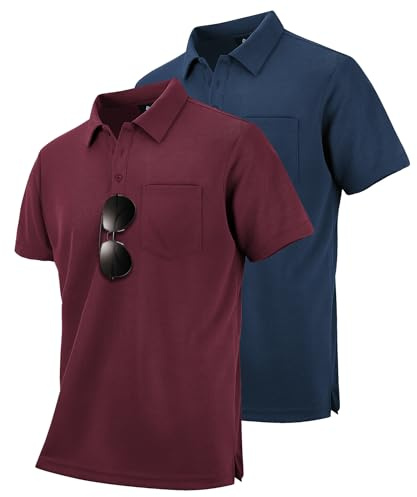 SwissWell Lote de 2 Polo Hombre Manga Corta Transpirable Golf Polos Camisa para Hombre, Borgoña+Azul Marino XL