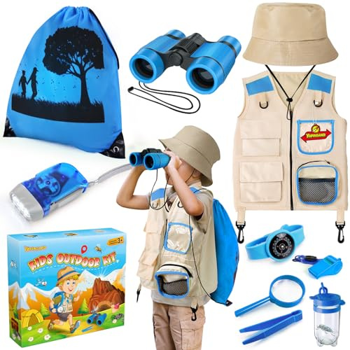 Kit d'exploration pour enfants, kit d'aventure avec sac à dos, jumelles, gilet et chapeau, jouet de plein air pour garçons filles enfants