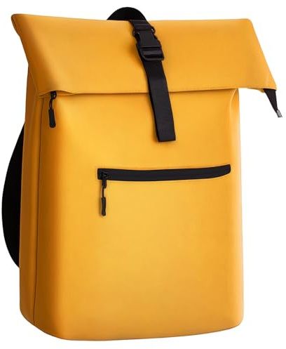 Glamexx24 Rolltop Rucksack Wasserdicht für Damen Herren, Großer Laptop Rucksack mit Computerfach für 17 Zoll, Freizeitrucksack Daypack für Reisen, Radfahren, Schule, Business, Papaya Gelb
