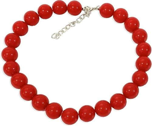 jokeshop Red Beaded Pearl Necklace, Costume Jewellery for Women Chunky Beads Statement Necklaces Halloween Cosplay Party Prom Marge Retro Fancy Dress Accessories