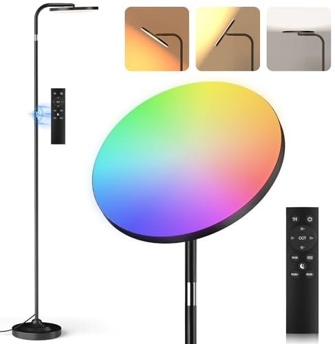 SIBRILLE RGB Floor Lamp, 36W Bright LED Standing Lamp, Stepless Dimming Color Changing Torchiere Floor Lamps with Remote, 350°Rotating Modern Tall Floor Lamp for Living Room, Gaming Room