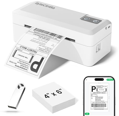 ByteCintia Bluetooth Thermal Label Printer,Wireless 4x6 Shipping Label Printer for Small Business, Support Android, iPhone and Windows, Widely Used for Amazon, Ebay, Shopify, Etsy, USPS (White)
