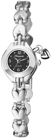OIDEA Reloj Redondo Analógico Mujer: Reloj de Pulsera Cuarzo de Oro Esfera Pequeña Correa Escala de Numérica Arábigos de Acero Inoxidable con Colgante Forma de Corazón - para Regalo