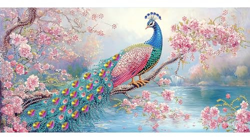 Bimkole 5D Särskilda Formulär Stor Diamond Paintinger För Vuxna Påfågel, Full Borrmålning Strass Broderi Set Färg Med Diamanter Kit Djur Korsstygn Hem Vägg Hantverk Dekoration 30x60 cm