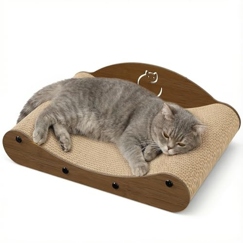 Gimars Griffoir pour Chat Compact 43 cm, Design Canapé Moderne en Carton Ondulé Renforcé avec Support Arrière en Bois - Idéal Petits Espaces & Appartements, Noyer