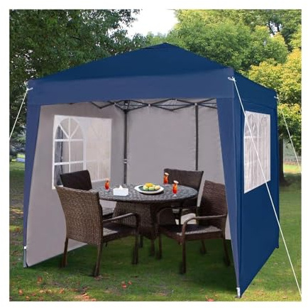 Pabellon de Jardin Pop-up Gazebo Plegable de 2 m x con Laterales, Capa Protectora Plateada, toldo Impermeable(Blue)
