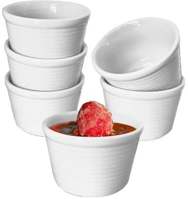 TANZOIJI Ceramic Ramekins Set of 6, 4 oz White Porcelain Creme Brulee Dishes, Round Oven Safe Custard Cups for Baking, Pudding, Souffle, Dipping Sauce