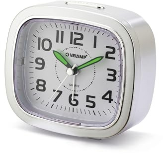 Velamp Sveglia da Comodino, Sveglia Analogica al Quarzo Silenziosa con Luce Senza Ticchettio, Semplice Orologio da Tavolo con funzione Snooze,Adatto per Camere da Letto, scrivanie, viaggi...