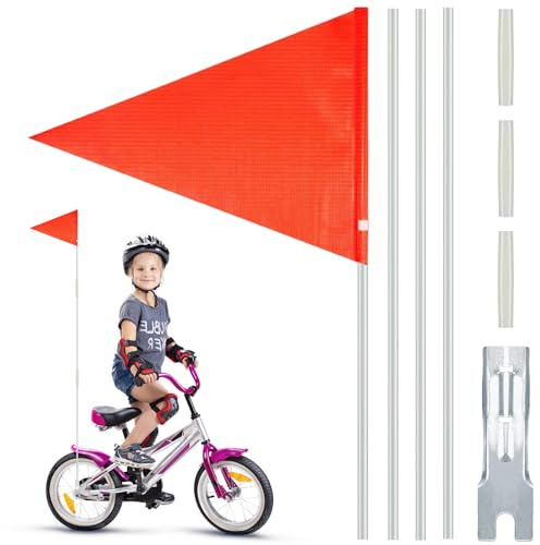 Eulihent Banderín de Bicicleta Seguridad Bandera para Bicicleta Banderin Seguridad Bicicleta Ajustable 150cm Bandera de Seguridad para Bicicleta (Rojo)