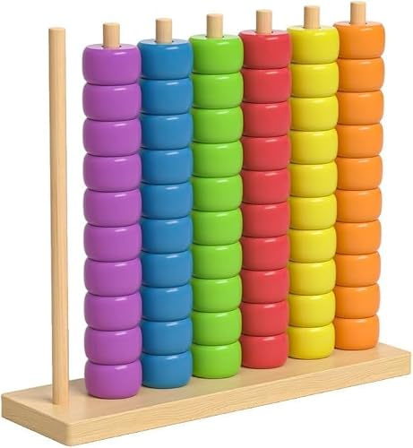Starnearby Jeu de Défi d'empilage de Couleurs, Jeu de Tri des Couleurs, Jeu de Puzzle Anneaux Empilables, Jouets à Empiler et de Tri en Bois pour 2 Joueurs, Défi Rapide et Amusant pour Famille (1PCS)