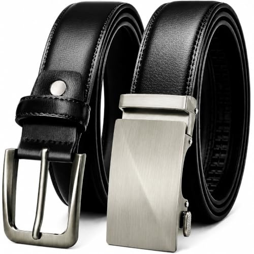 2-Pack Belts for Men | Work Casual Leather Belts & Gifts Set (36-42)