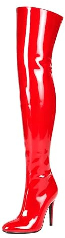 Veelau Meieer Bottes au-dessus du genou pour femme avec talon aiguille, Vernis rouge, 42 EU