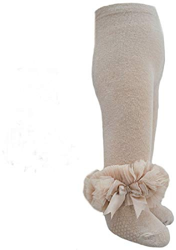 Collants doux au toucher pour bébé fille avec tutu en dentelle organza autour de la cheville Disponible pour nouveau-né à 12 mois en blanc, rose, noir, rouge ou beige uni - Beige - 1 mois