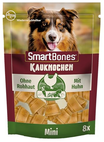 SmartBones Huesos Masticables Mini - Snack masticable con sabor pollo y con verduras para perros pequeños, huesos de textura blanda, sin cuero crudo, 8 piezas
