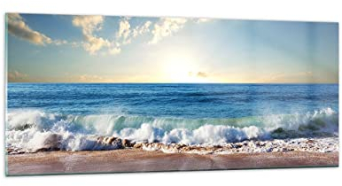 Decoracion Salon mar orilla agua Vidrios decorativos 120x50cm Cuadro Sobre Vidrio Moderno Dormitorio Cocina Cuadros Pared Impresiones Impresión en Cristal Wall Art Prints Decor Grande GAB120x50-3551