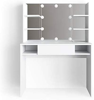 Vicco Schminktisch Weiß Daenerys 99x133.4x40.1 cm - Frisiertisch mit LED Licht, Stauraum für Alltagsutensilien, Styling-Zubehör und Schmuck