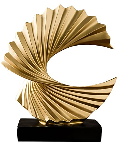 Tauzveok Modern Day Accents Abstract Sculpture Black Base, Ocean Wave, Tabletop Art Home Decor,Elegant Decorations for Living Room, Bedroom, Office Desktop, Cabinets,Gold,H 28cm