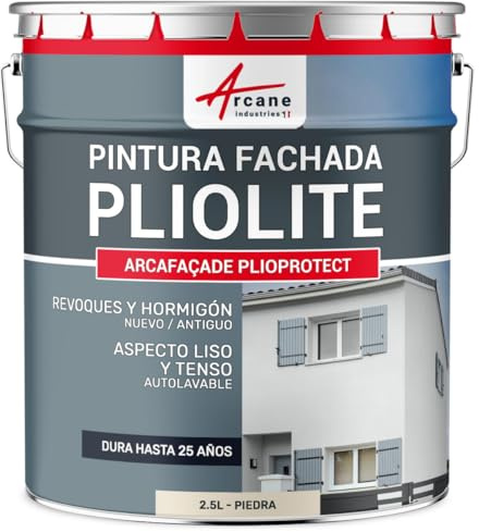 ARCANE INDUSTRIES Peinture façade pliolite pour Mur extérieur, crépi - Peinture Hydrofuge Solvantée - ARCAFACADE PLIOPROTECT - 2.5 L (+ ou - 20 m² en 1 Couche) Pierre - RAL 090 90 10
