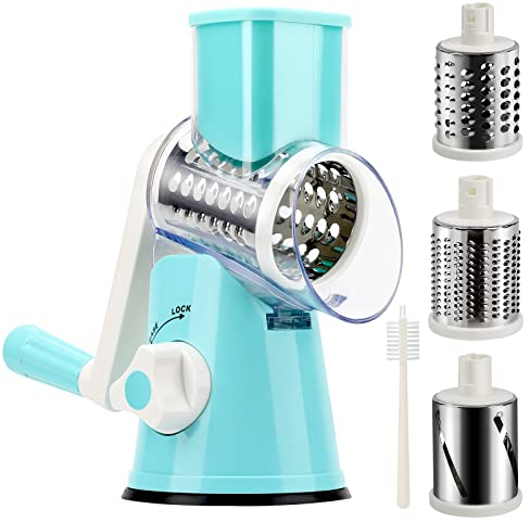 YNNICO Rotary Cheese Grater - Manual Mandoline Slicer with Non-slip Suction Base, Vegetable Slicer Nuts Grinder Cheese Shredder with Clean Brush