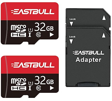 EASTBULL Carte Micro SD 32 Go, Carte Mémoire microSDHC + Adaptateur SD, Smartphones Ordinateurs de Bureau et Drones,A1 U1 C10 V10, Full HD et 4K UHD, Carte TF Lot de 2 Cartes + 1 Adaptateur