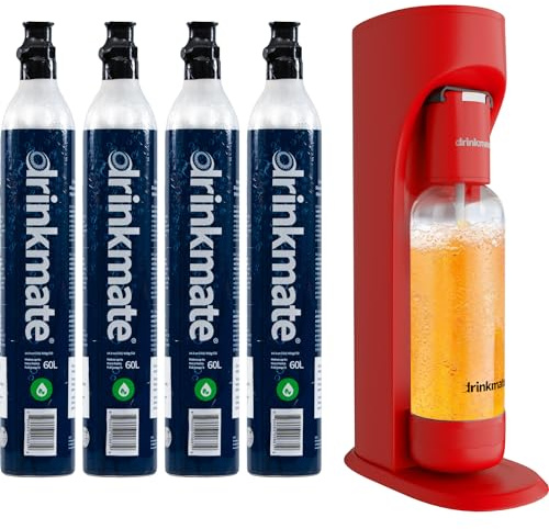 Drinkmate OmniFizz Sparkling Water and Soda Maker, Carbonates Any Drink Not Just Water, Fizzy Drink Maker, Water Carbonator, Sparkling Water Machine, x4 CO2 Cylinders Included, Royal Red