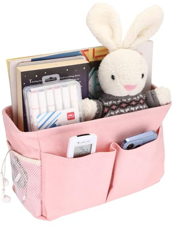 IGNPION Duk sängbord hängande förvaring sängfickor korgar justerbar hängande tejp sovsal säng organiserare caddy mångsidig hängande förvaringsväska för hem kontor skola sovsal sjukhus rosa