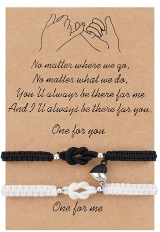 VGWON Bracciali Coppia, Braccialetto Amicizia, Bracciale Donna, Regalo per Uomo Donna Sorella Amica, 2 Braccialetti di Corrispondenza Fatti a Mano Bianco e Nero
