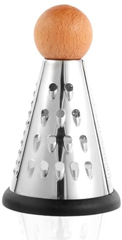 Cone Parmesan Cheese Grater - Stainless Steel Triple Function Wood Table Parmesan Shaver Non-Slip Rubber Bottom Hand Held Multifunction Vegetables Grater for Kitchen (S: 6 X 3.5)