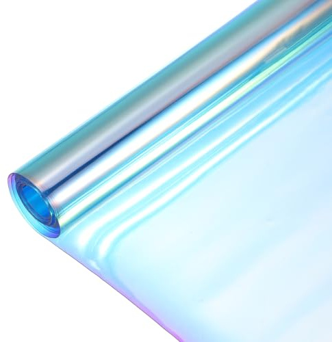 sourcing map Holographic Clear PVC Vinyl Film Holographic PVC Fabric Waterproof Dichroic Film 12 x 48 Inch for Handbags Bows Earrings DIY Craft,Laser Cyan