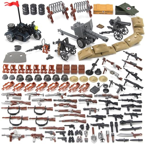 Feleph WW2 Ensemble d'accessoires pour armes - Jouet militaire - Kit de blocs de construction pour soldats - Figurines de l'armée - Modèle de tenues tactiques