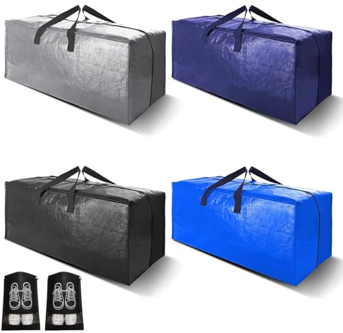 4 Pack 100L Moving Boxes Large Strong with Lid, Extra Large Storage Bag Packing Box with Zips for Moving House, Clothes, Duvet, Under Bed, Travelling Laundry Bags, Moving Bags Storage Boxes- 4 Colors