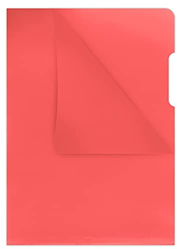 DONAU 1784095PL-04 Aktenhüllen vom Typ L Din A4 / 100 Stück/ Farbe: Rot/ PP Hartfolie 180 μm/ Seitlich Offen Transparent Glasklar Kristallin Stabil Sichthüllen Klarsichthüllen