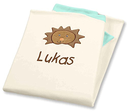 Sterntaler 9041623 - Schmusedecke Babydecke Löwe Leo mit Namen bestickt