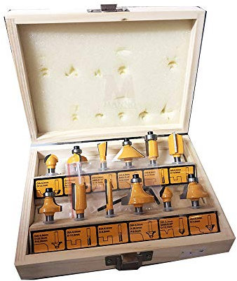 Set Completo 12 Frese Fresa Punte Rotanti Fora Legno con Custodia Contenitore Codolo 6mm INGCO PROFESSIONAL per scanalature rifiniture legname