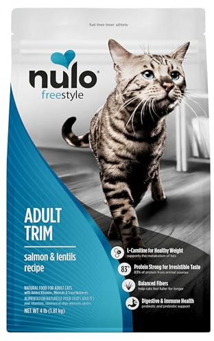 Nulo Freestyle Adult Trim Dry Cat Food - Salmon & Lentils, High Protein, Grain Free, Weight Management Kibble with Probiotics & L-Carnitine, 4lb Bag