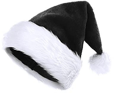 KONVINIT Schwarze Weihnachtsmütze Weihnachtsmann Mütze Plüsche Nikolausmütze Warm and Dicker Santa Mütze Weihnachtshut für Erwachsener,schwarz