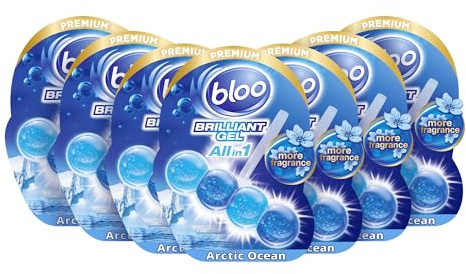Bloo Brilliant Gel All in 1 Toilet Rim Block Cleaner, Arctic Ocean Fresh Scent, for All-Around Cleanliness, Long Lasting Freshness and Brilliant Shine - Pack of 7