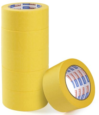 ADHES Yellow Painters Tape, Yellow Masking Tape, Painting Tape for Walls, Labeling, 14 Days Clean Remove, 50mm x 50m, (2Inch x 55yard), 6Rolls
