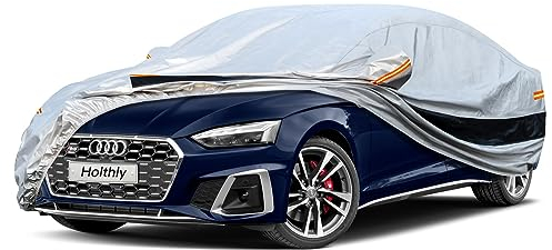 Holthly Autoabdeckung 100% Wasserdicht, Auto Abdeckplane für Limousine Vollgarage Regen Sonne Staub UV Schutz. Autoplane Passend für BMW 3er, Audi A4 A5, VW Passat Arteon.