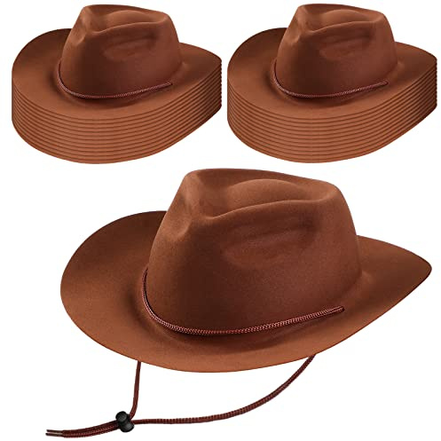 Mepase Set di 24 cappelli da cowboy occidentali in feltro a tesa larga per feste da cowgirl da uomo e donna per adulti (marrone)