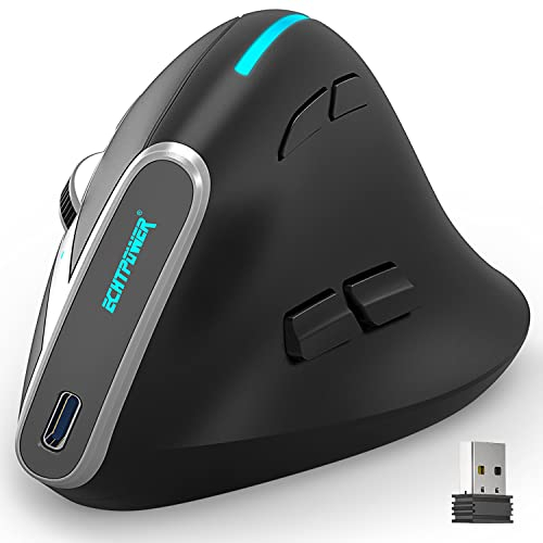 ECHTPower Ratón Ergonómico, Ratón Blutooth Inalámbrico de Tres Modos (BT5.0/3.0+2.4G Inalámbrico), 2400 dpi Ajustable, Luz RGB, 7 Botones Programables para Portátil, Windows, Android, MacBook