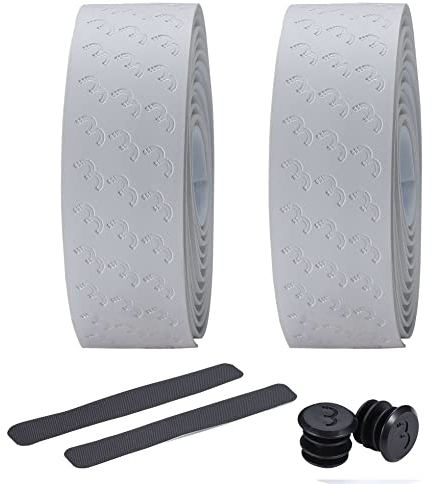 BBB Cycling Fahrrad Lenkerband Rutschfest und Stoßdämpfend für MTB Rennrad und Urban Cycling Inkl. Abklebeband und Lenkerstopfen UltraRibbon Gel BHT-15G Weiß