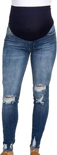 YASHANG FüR Schwangere Schwangerschafts Jeans, Lang Umstandshose Jeans,Hosen mit Löchern.Maternity Denim Leggings(XXL Hellblau)