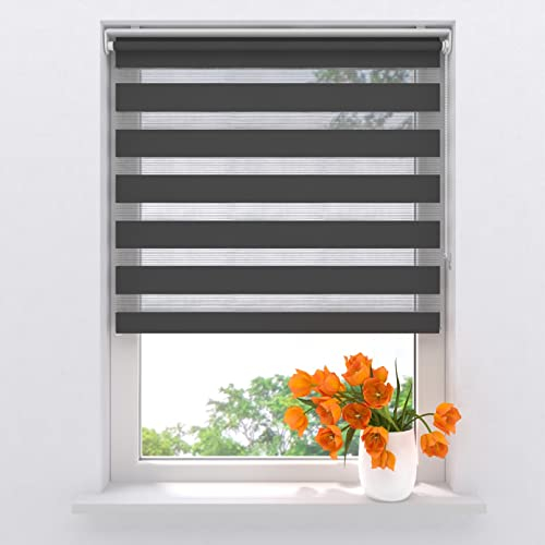 Doppelrollo klemmfix ohne Bohren 110 x 150 cm (BxH) Grau lichtdurchlässig, fensterrollo innen ohne Bohren, rollos für Fenster, Rollo 110 cm breit, Duo Rollo, klemmrollo, klemmfix-doppelrollo