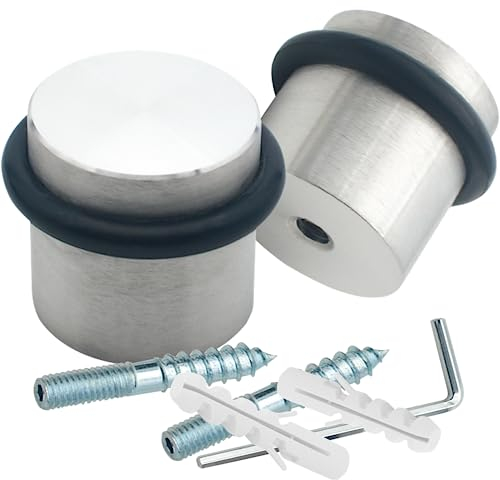 PLURI - Premium Türstopper Boden Edelstahl [2er Set] - zum Schrauben, GRATIS Befestigungsmaterial, Bodentürstopper, Bodentürpuffer, Wand-Puffer Gummi-Puffer, Tür-Puffer, Boden-Montage