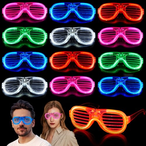 Mikulala 12 Stück Led Brille für Party Neon Partybrille Leuchtbrille Rave Shutter Shades Brille Festival Outfit Partyzubehör für Kindergeschenk